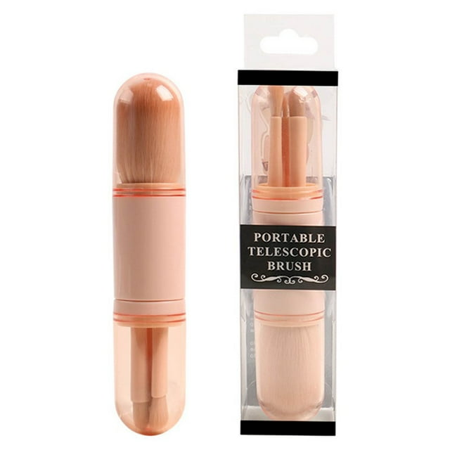 Fiudx Set de Brochas de Maquillaje 4 En 1, Portátil, de Viaje, para Labios, Iluminadores, Sombras de Ojos y Base. Diseño Compacto. Fibras Sintéticas Suaves. Ideal para Maquillaje Líquido, En Polvo y