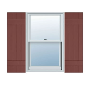 Ekena Millwork 14"W x 25"H Lifetime Vinyl, TailorMade Four Board Joined (2 Batten), Board-n-Batten Shutters, w/Shutter-Loks (Per Pair), Burgundy Red