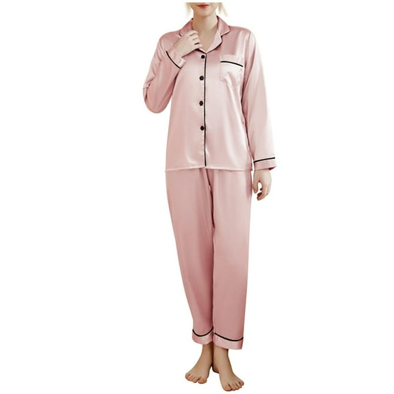 Jamicy Women's Pajamas Gifts for Wives Women Silk Pajamas Set Long Sleeve Satin Pajamas for Women Sleepwear Button Down Pjs Set Two-Piece