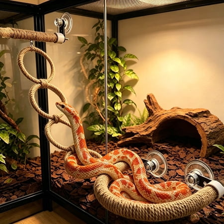 Snake Climbing Accessories, Reptile & Snake Climbing Ring with 4 Loops & Suction Cups, Reptile Tank Decor, Adjustable Coiling Climbing Accessory for Corn Snake, Ball Python, Lizard & Bearded Dragon