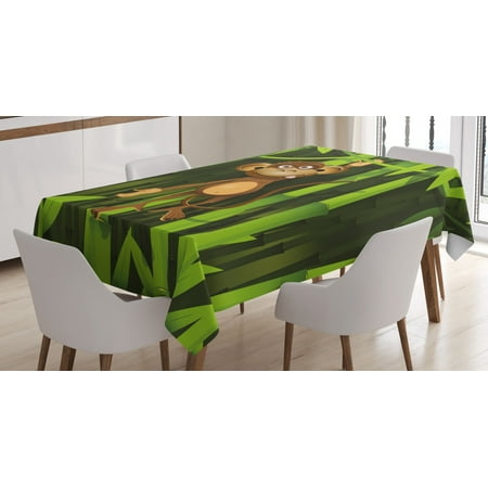 

Jungle Decor Tablecloth Wildlife Theme Illustration of a Cute Monkey in the Jungle Print Rectangular Table Cover for Dining Room Kitchen 52 X 70 Inches Brown and Fern Green by Ambesonne