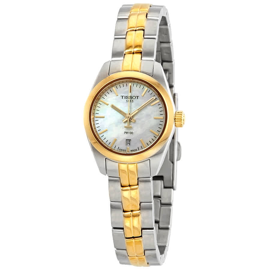 Tissot PR 100 White Mother of Pearl Dial Twotone Ladies Watch