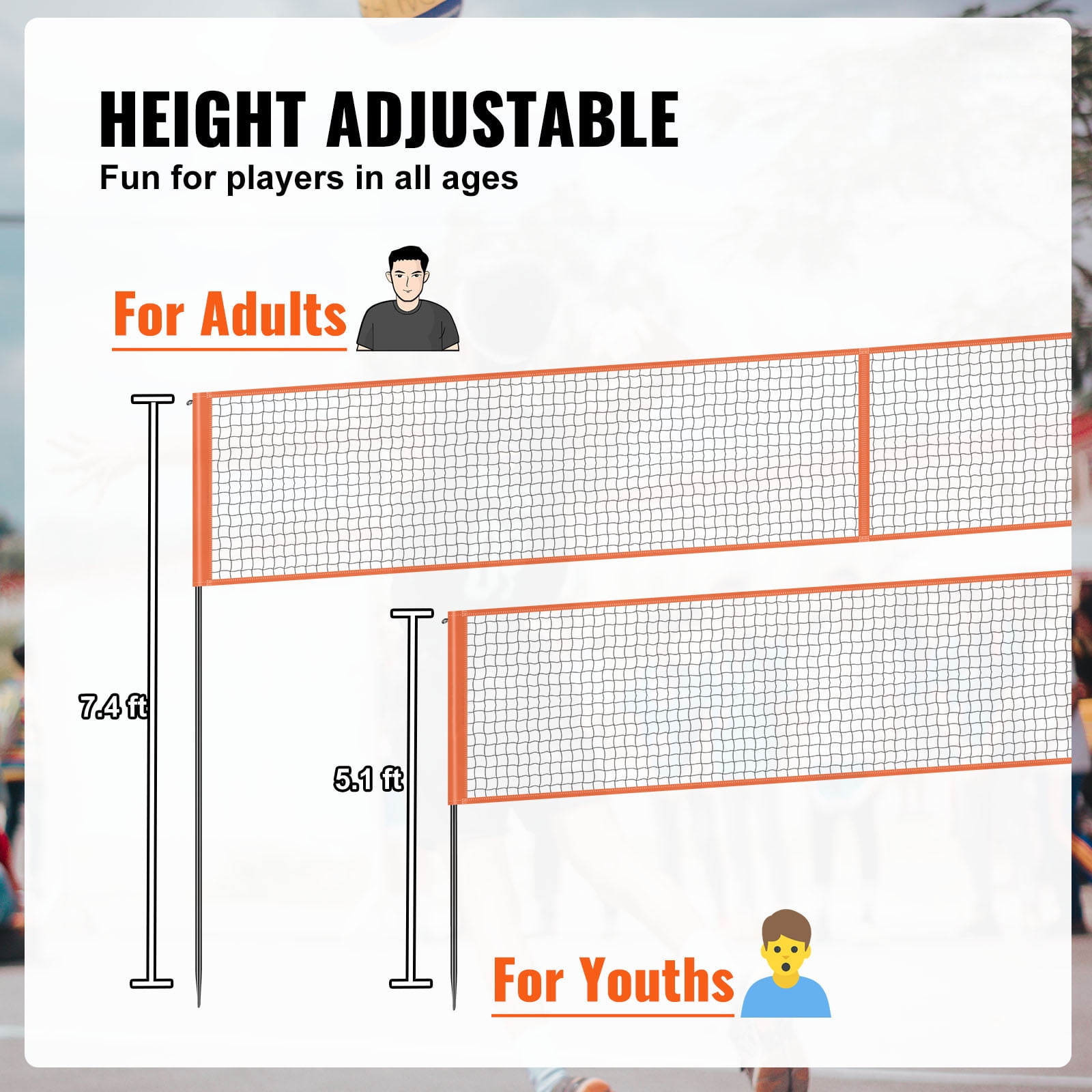 KFFKFF 14x14ft Four Square Volleyball Net Set, 4-Way Steel Poles Portable Badminton Volleyball Nets w/Carrying Bag & 8.5in PVC Volleyball for Backyard, Beach, Lawn