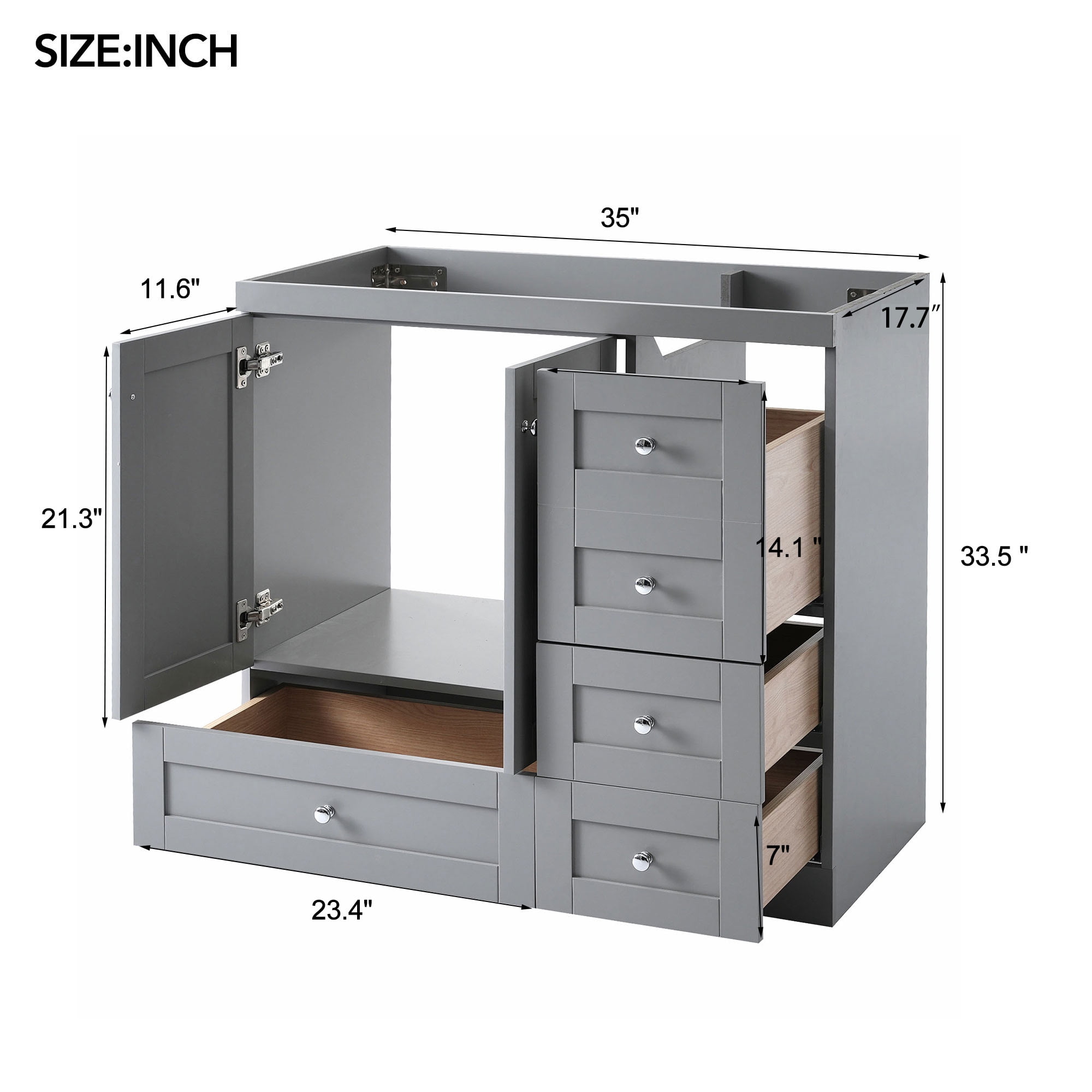 Euroco 36" Gray Bathroom Vanity (Sink not included)