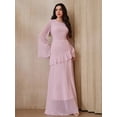thumbnail image 6 of Pink Solid Color Bell Sleeve Ruffle Hem Flowy Maxi Dress For Women, 6 of 8