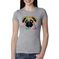 thumbnail image 1 of Pugs and Kisses Cute Dog Neon Rainbow Pug Dog Lover Womens Slim Fit Junior Tee, Heather Grey, Small, 1 of 3