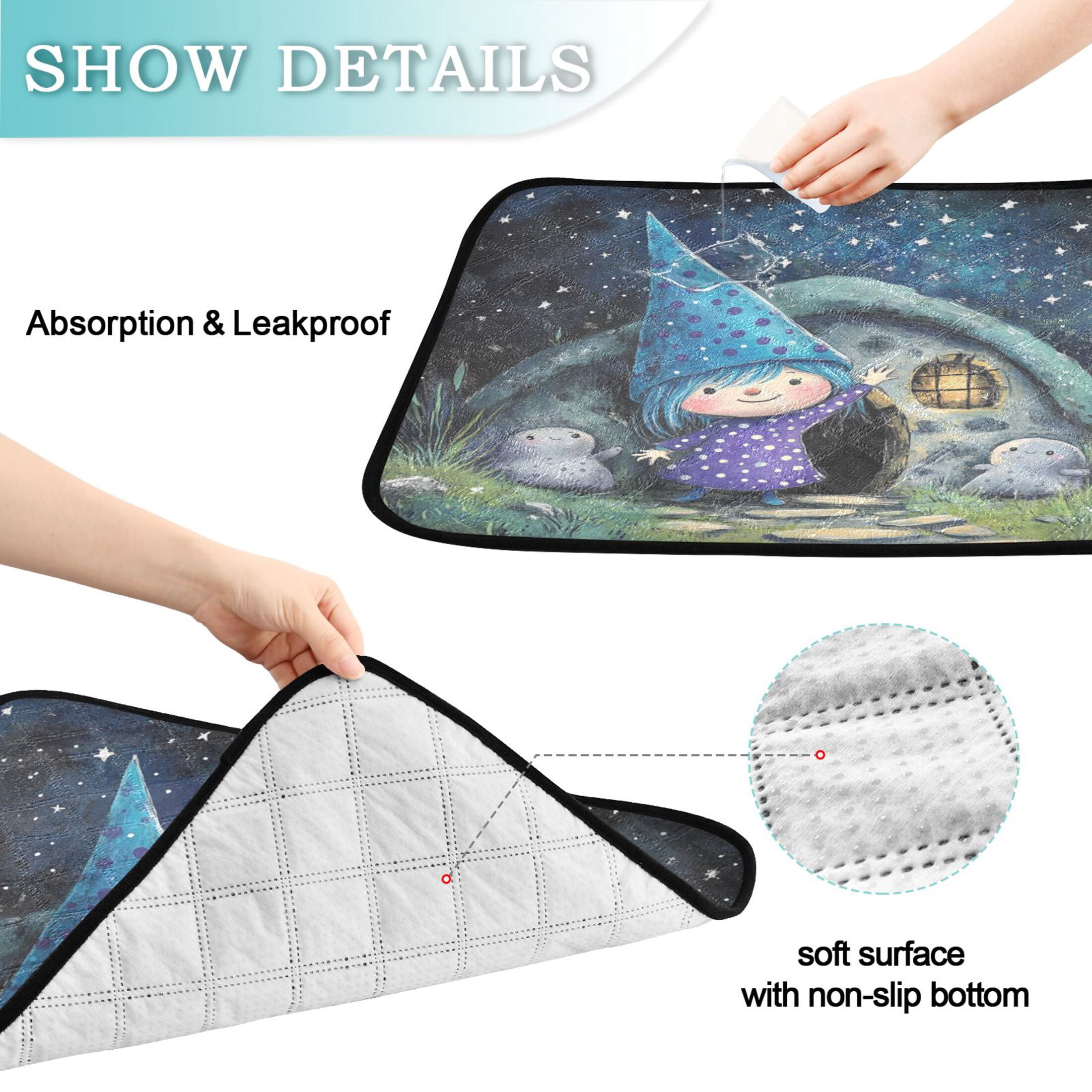 Qxltty The Blue Fairy Cat litter Pads Pet Set of 3 Diaper Mats Center Anti-leakage Layer Absorbent Soft and Comfortable