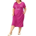 thumbnail image 1 of Agnes Orinda Nuisettes pour Femmes Grande Taille Col Rond Manches Courtes Pyjama à Imprimé Chats avec Poche 1X Fuchsia, 1 of 7