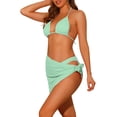 thumbnail image 4 of Women's 3 Piece Halter Bikini Sets Hollow Out Mesh Swimsuits with Sarong Cover Ups Beach Skirt Bathing Suit X-Large Mint Green, 4 of 5