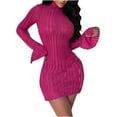 thumbnail image 2 of BangWanChi Plus Size Sweater Dress Women Elegant Temperament Half Aged Solid Color Long Sleeved Flared Sleeve Dress Hot Pink M, 2 of 5