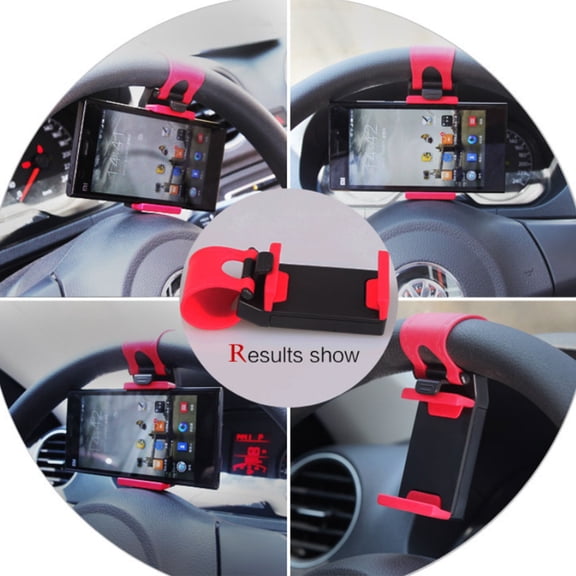 Car Steering Wheel Phone Holder Mount for Parked Use,Universal Clamp Fits Most Phones,Portable Heavy-Duty Cellphone Stand Clamp,Rotating Adjustable Bracket,Quick Attach Detach,1.6x3x1 inch (Red)