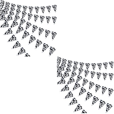 Masteelf 2 pcs Cow Pennant Banners 8m Cow Bunting Banner Birthday Party Supplies for Farm Animal Theme Party (White+Black)