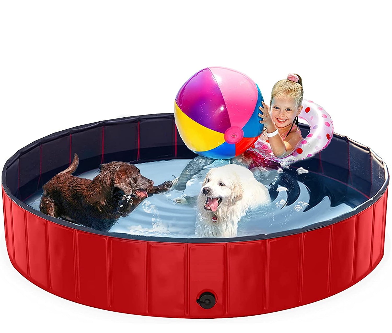 Number-one Dog Pool PVC Foldable Pet Swimming Pool Portable Collapsible Non-Slip Paddling Pool Bathing Tub Children Kid Ball Water Pond Kiddie Pool for Garden Patio Bathroom Outdoor Red 