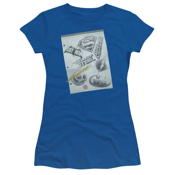 DC Comics Logo Note Paper S/S Junior Women's T-Shirt Sheer Royal Blue