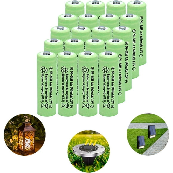 AIR-NiMH AA 600mAh 1.2V Rechargeable Batteries for Solar Lights, Garden Lights, Remotes, Mice(Pack of 20)