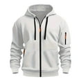thumbnail image 5 of Men Casual Hoodies Jackets Full Zip Drawstring Long Sleeve Sports Sweatshirt Hooded Outwear Jacket with Arm Pockets White M, 5 of 7
