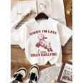 thumbnail image 1 of Women's Casual Short Sleeve T-Shirt - Funny "Sorry I'm Late I Was Dilly Dallying" Sheep Graphic Print, Light Pink Round Neck Top, Semi-Sheer Breathable Fabric, Machine Washable Spring Summer Tee, Lad, 1 of 6