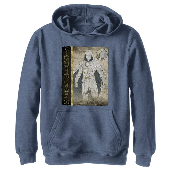 Boy's Marvel: Moon Knight Hierographic Superhero Profile Sketch  Pull Over Hoodie Navy Blue Heather X Large
