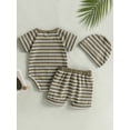 thumbnail image 4 of Franhais Baby Boys Summer Romper Set Striped Short Sleeve Jumpsuit and Elastic Casual Shorts Hat Outfits 0-18 Months, 4 of 9