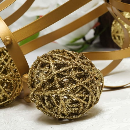 Rattan Craft Balls BalsaCircle 6 pcs 3-Inch Gold Glittered Twig Rattan Balls Orbs Vase Filler Set Wedding Party Home Crafts Centerpieces Decorations ()