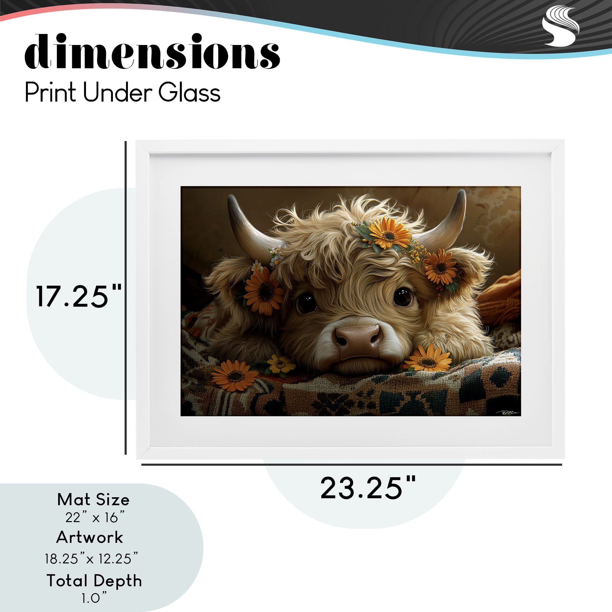 Adorable Flower Bedecked Cattle White Framed Print Under Glass, design by Momart