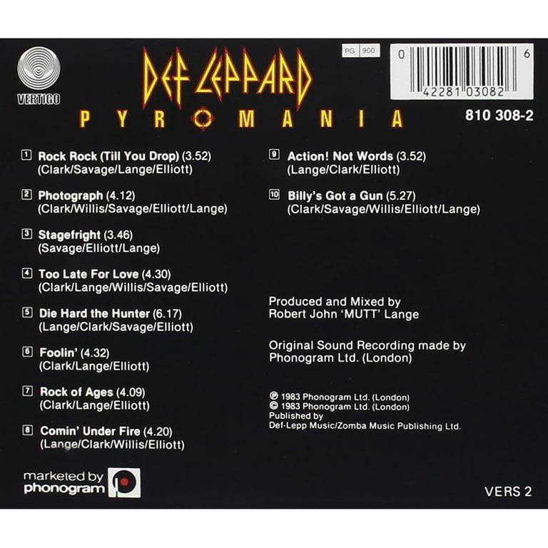 DEF LEPPARD「PYROMANIA」デフレパード バンドスコア Def Leppard - Pyromania - Music & Performance - CD - Walmart.com