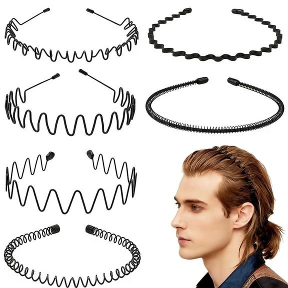Metal Men Headbands Women Hair Bands, Unisex Black Wavy,Spring And Summer Outdoor Sports Headbands (6pcs)
