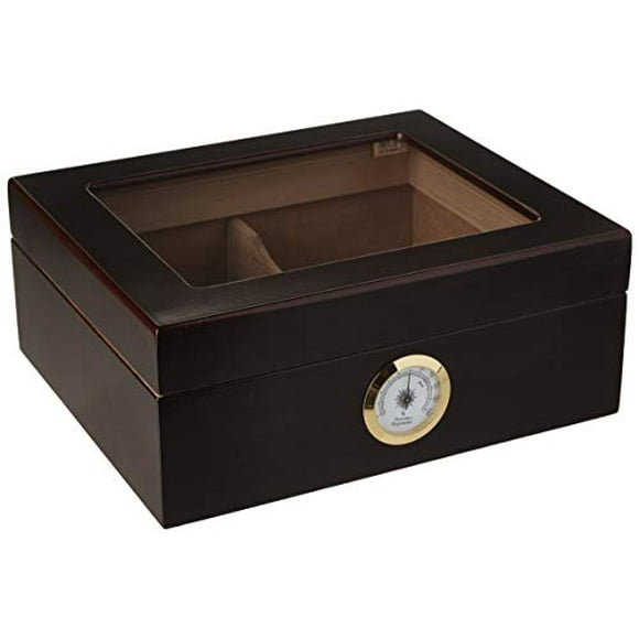 Quality Importers HUM-25HYG Glass Desktop Humidor, Brown