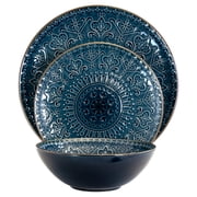 Elama Deepsea Mozaic 16 Piece Round Stoneware Dinnerware Set in Sea Blue