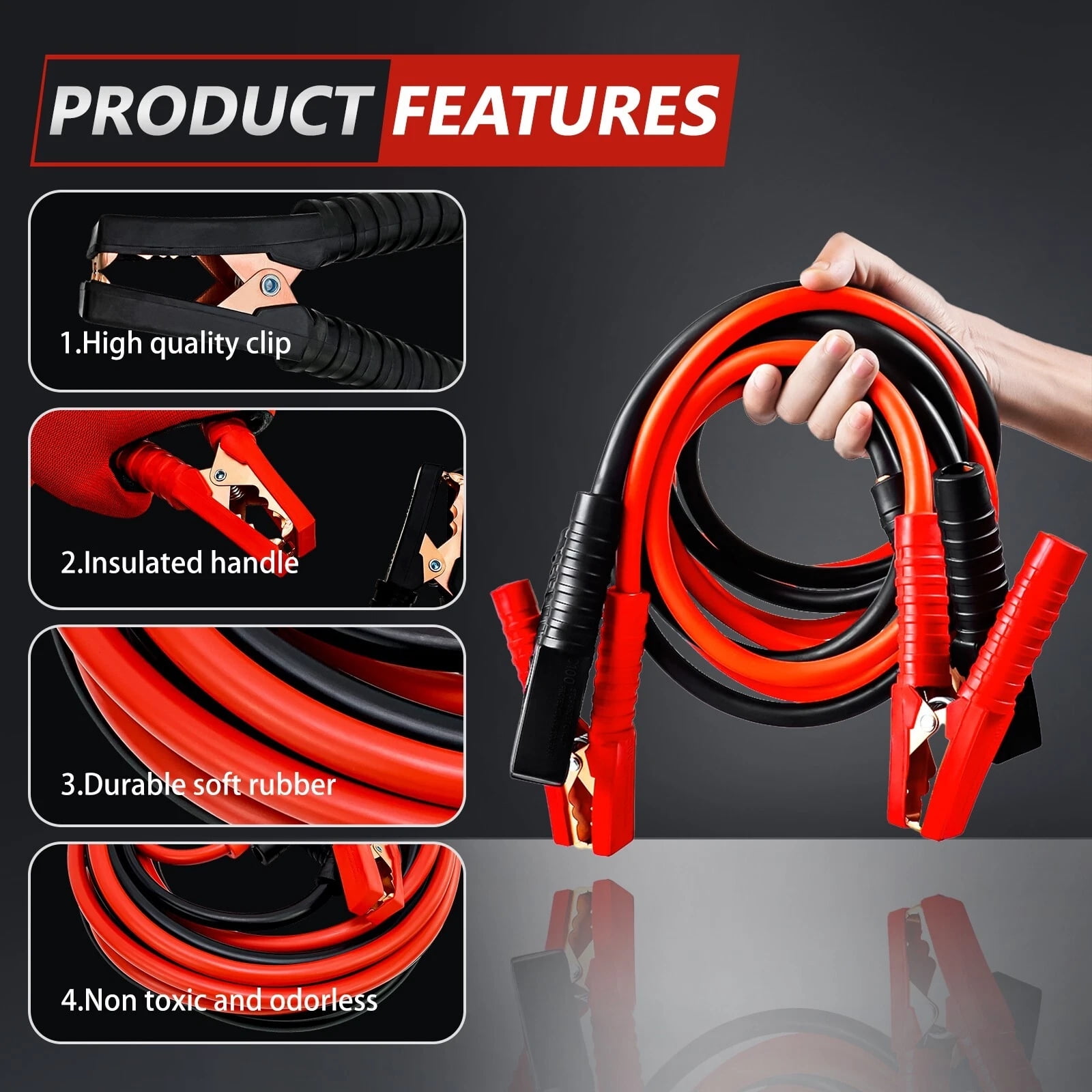 iMeshbean 2 Gauge 20FT Jumper Cables, 3000AMP Battery Jumper Cables, Heavy Duty Booster Cable for Car Van Truck
