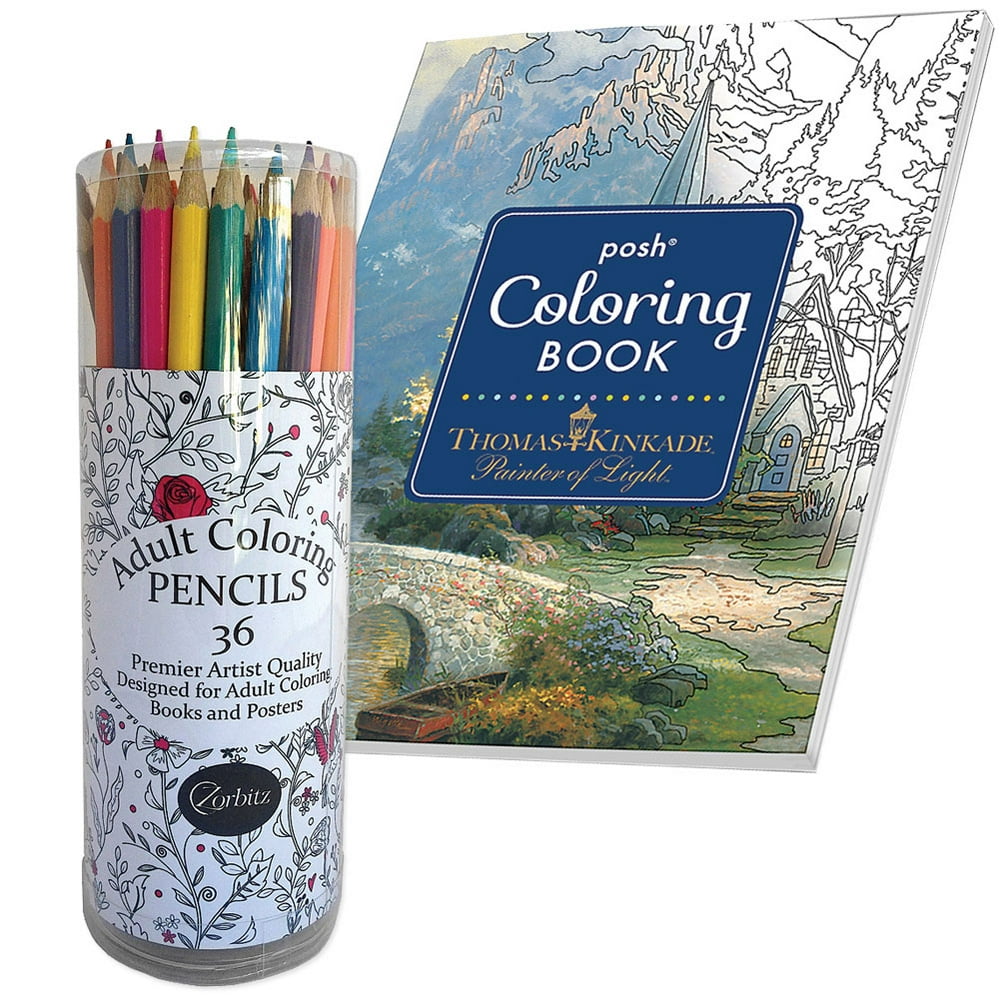 Download (Set) Adult Artist Colored Pencils & 128 Page Thomas Kinkade Coloring Book - Walmart.com ...