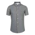 thumbnail image 2 of XIAOCHA Gingham Plaid Button Shirt for Men Turn Down Collar Short Sleeve Daily Commute Casual Blouse, 2 of 3