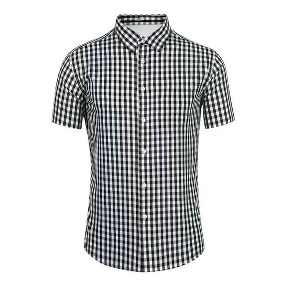 Hpapadks Men's Shirts Casual Short Sleeve Button Down Oktoberfest Plaid Lapel Blouses Loose Dress Shirts for Men Black L