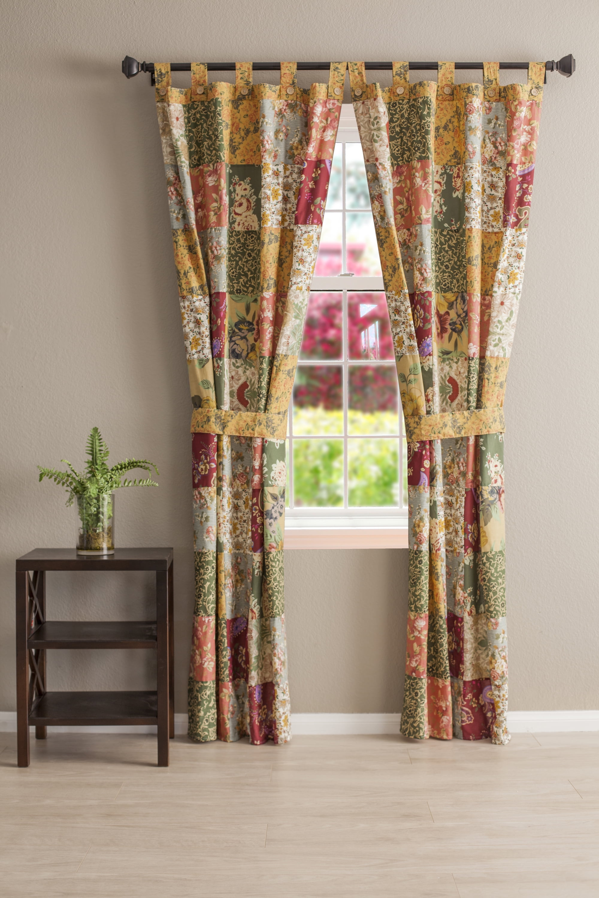 Greenland Home Fashions Antique Chic 100% Cotton Authentic Patchwork Tab Top Panels, 42" W x 84" L each, Set of 2