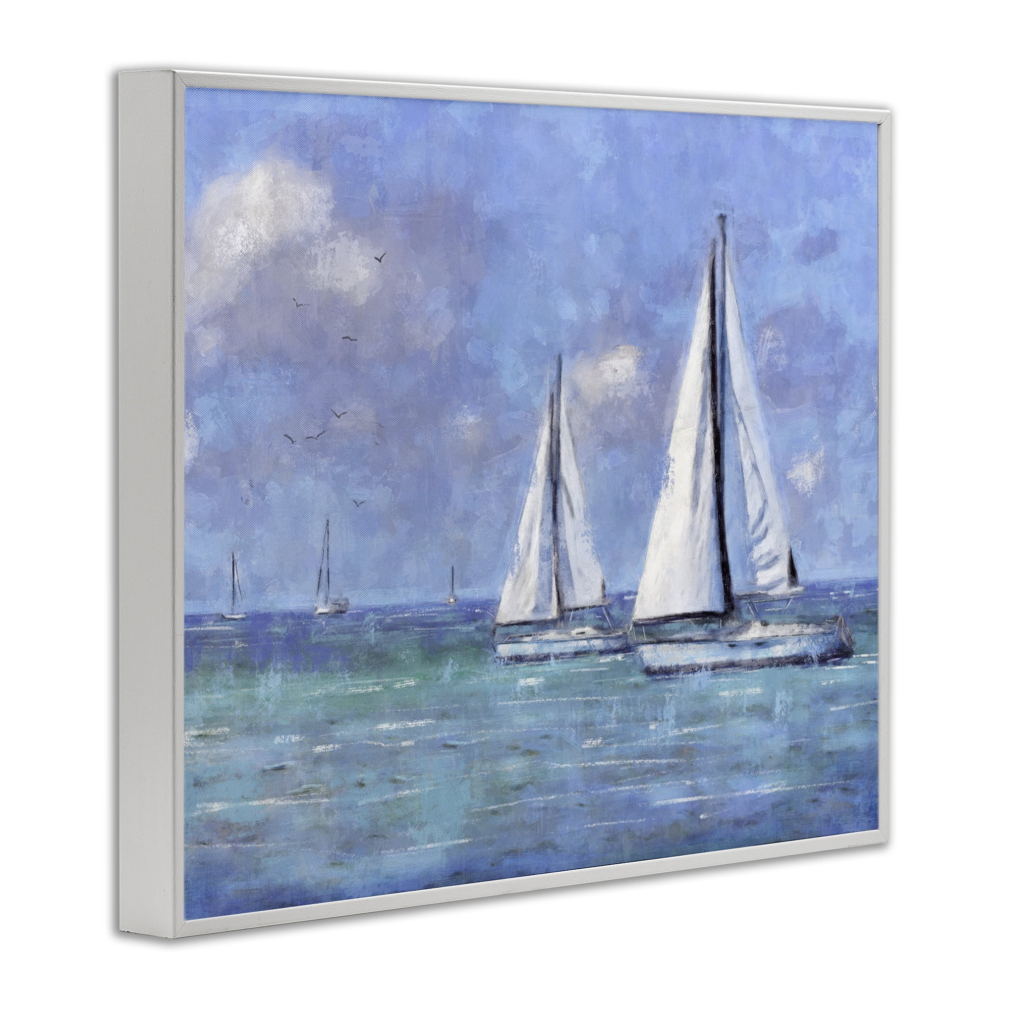 Stupell Industries Sailing Day Sailboats Landscape Painting White Framed Art Print Wall Art, 14 x 11
