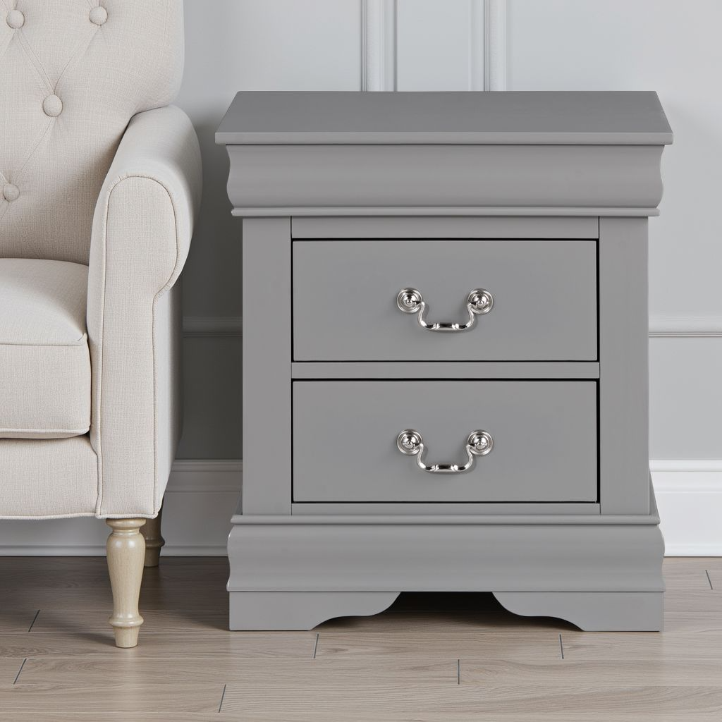 Leovanni Solid Wood Nightstand Set of 2, End Table with Drawers and Metal Handles, No Assembly Required, For Bedroom, Living Room, Adult, Gray