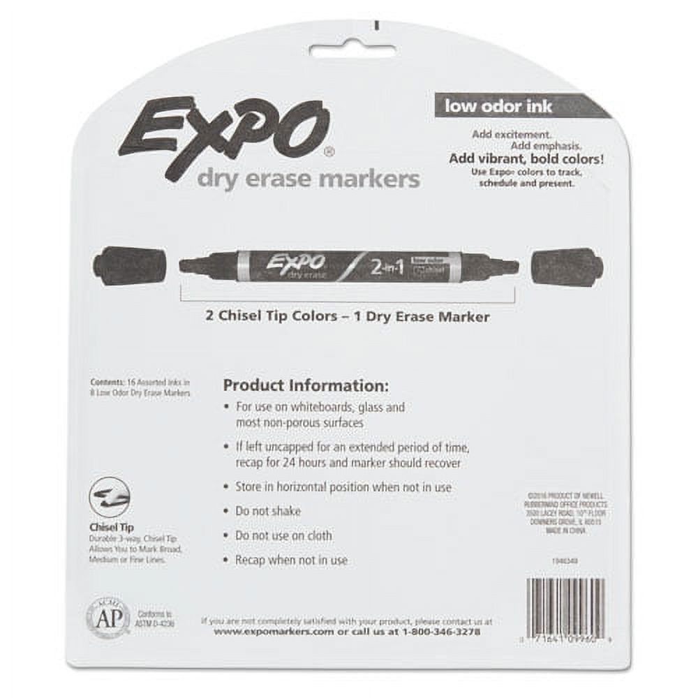 2-In-1 Dry Erase Markers, Fine/broad Chisel Tips, Assorted Colors, 8/pack | Bundle of 5 Packs