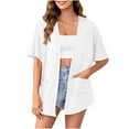thumbnail image 3 of UVEASISHA Casual Cardigans for Women Short Sleeve Lightweight Summer Kimono Cardigan Baggy Comfy Beach Cover Ups with Pockets White M, 3 of 8