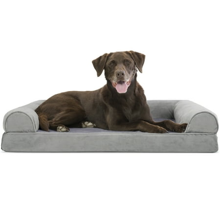 UPC: 0842229105025 | FurHaven Pet Products Faux Fur & Velvet Orthopedic Sofa Pet Bed for Dogs & Cats – Smoke Gray Large