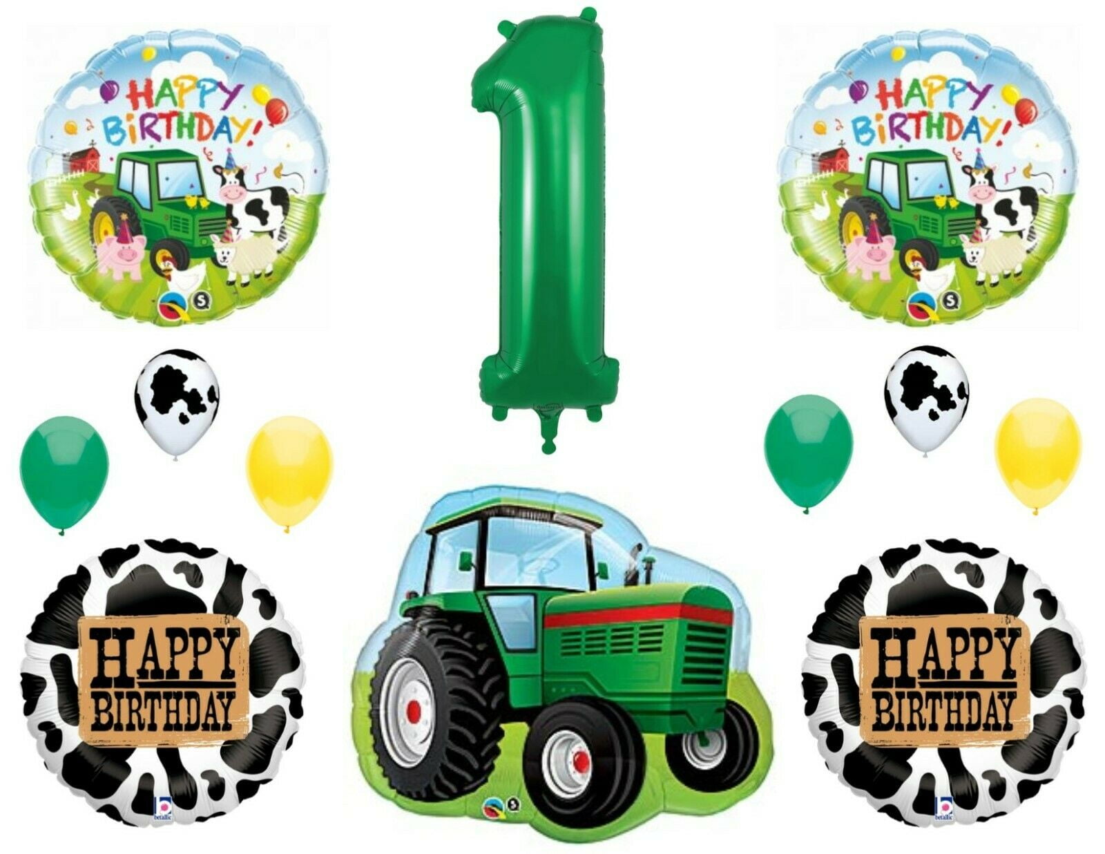 1st Birthday Party Green Tractor Farm Animals Balloons Decorations ...