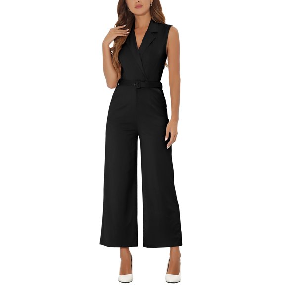 REFINED ATTIRE Women's Jumpsuit V Neck High Waist Sleeveless Long Pants Jumpsuit XS Black