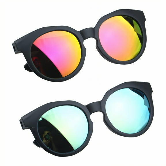 GJX 2Pcs Baby Sunglasses,Candy Color Matte Frame Toddler Sunglasses Age 2-4,Colorful Reflective Lenses Infant Sunglasses,Style1