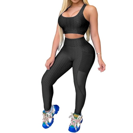 

Womens 2PC Butt Lifting Workout Sets Yoga Leggings with Sports Bra Active Set