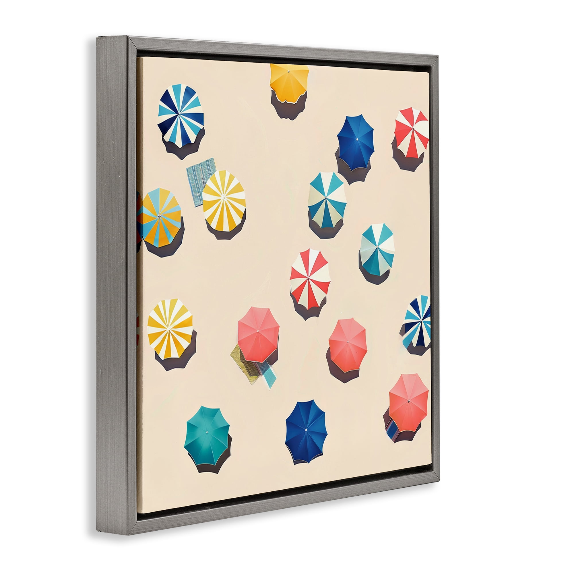 Stupell Industries Coastal Retreat Umbrellas Nautical & Beach Painting Gray Floater Framed Canvas Art Print Wall Art, 25 x 25