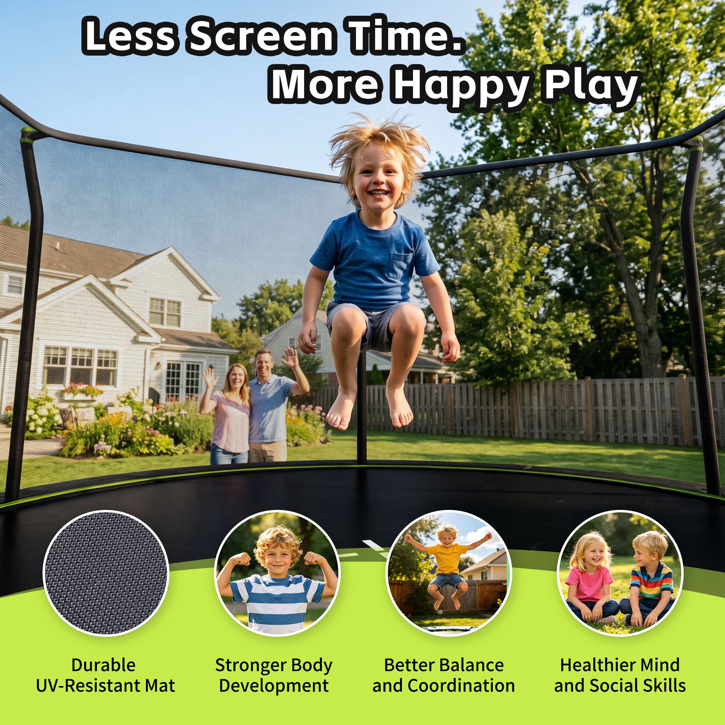 EUROCO 14FT Outdoor Trampoline for Kids and Adults with Safety Enclosure and Ladder,Round Backyard Bouncer Maximum Load Capacity for Birthday Gift