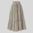 thumbnail image 2 of vigerkar Women's High Elastic Waist Midi Skirt Casual Summer Trendy Tie Front Flowy Ruffle Floral Print A line Skirts Khaki, XL, 2 of 6