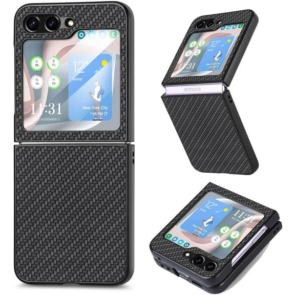 for Galaxy Z Flip 5 Case,Z Flip 5 Case Slim 0.97 Ounce Lightweight,Carbon Fiber Back Designed,Hard PC Thin Protective Bumper Flip 5 Cases Cover for Galaxy Z Flip 5 2023 (Black)