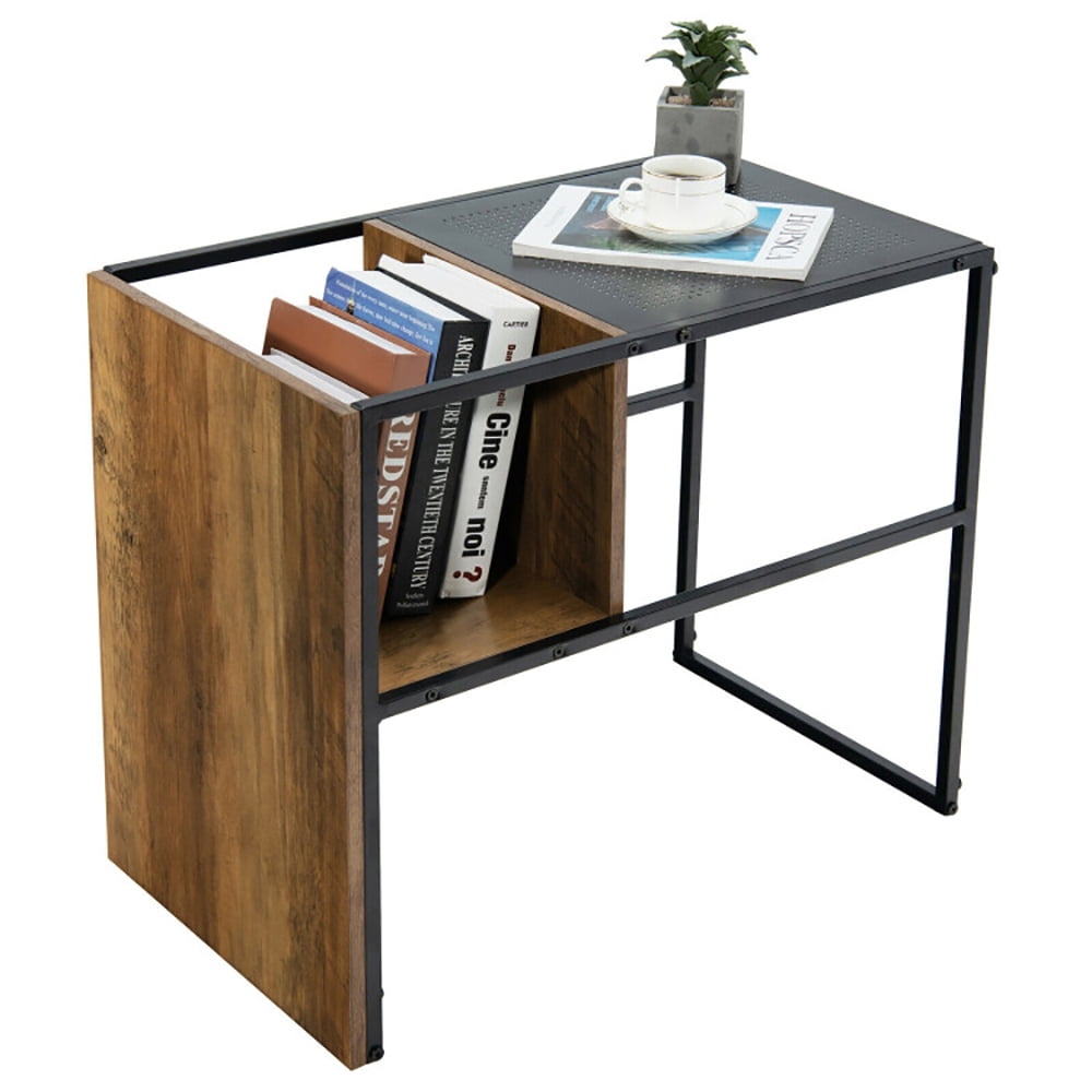 Finihen End Side Table, 2-Tier C-Shaped Reversible End Table with Wooden Shelf, for Living Room, Bedroom, Brown Finihen End Side Table, 2-Tier C-Shaped Reversible End Table with Wooden Shelf, for Living Room, Bedroom, Brown