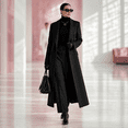 thumbnail image 6 of Leidass Womens Long Overcoat Notched Lapel Self Tie Belt Waist Button Front Long Sleeve Solid Tailored Outerwear With Side Pockets Black L, 6 of 6