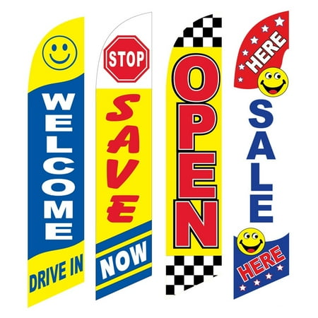 4 Advertising Swooper Flags Welcome Drive In Stop Save Open Sale Here